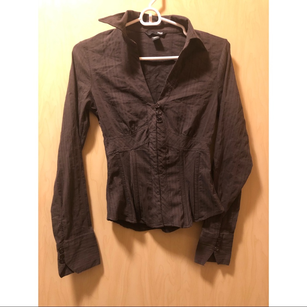 Chocolate striped/pattern button and corset blouse